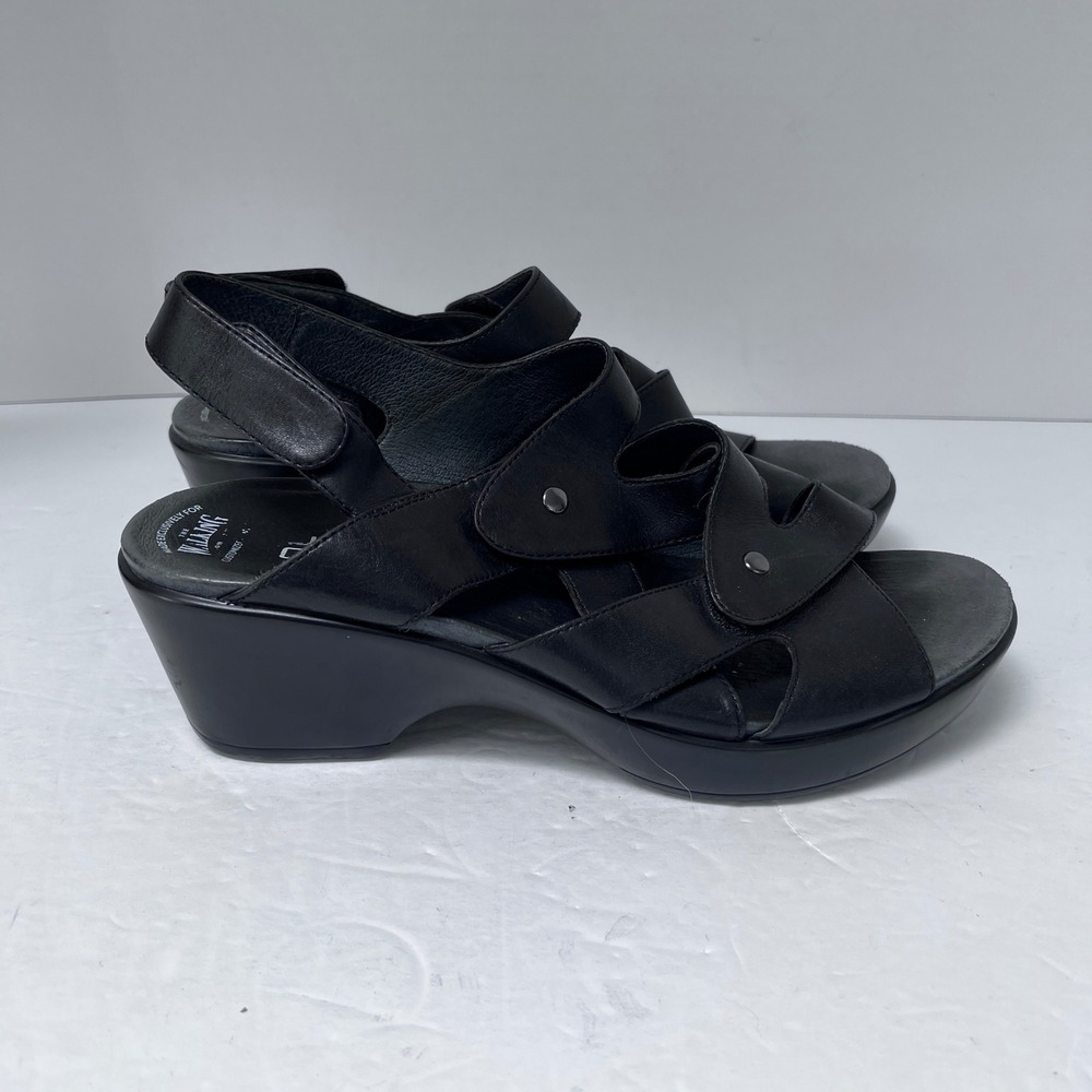Dansko Black Leather Multi Strap Wedge Sandals Slingback Womens 40 - Picture 6 of 8